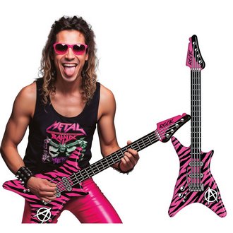 Felfújható Rózsaszín Zebra Mintás Elektromos Gitár, 95 cm