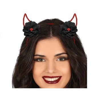 Fémhatású Ördögszarv Hajpánt Virágokkal Nőknek Halloweenre