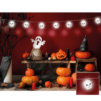 Fényfüzér 12 Koponyával Halloweenre, 220 cm