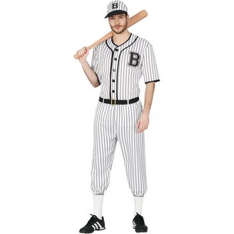 Férfi Fehér-Fekete Csíkos Baseball Játékos Jelmez