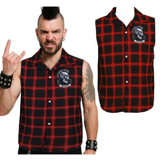 Férfi Kockás Ujjatlan Punk Ing Anarchia Koponyával