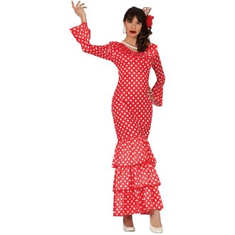 Piros Fehér Pöttyös Flamenco Női Jelmez