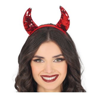 Flitteres Piros Ördögszarv Fejpánt Nőknek Halloweenre