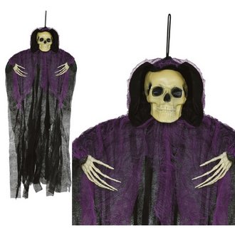 Függő Csontváz Dísz Lila-Fekete Tunikában, 90 cm