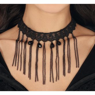 Gótikus Fekete Csipke Choker Láncokkal és Gyöngyökkel Halloweenre