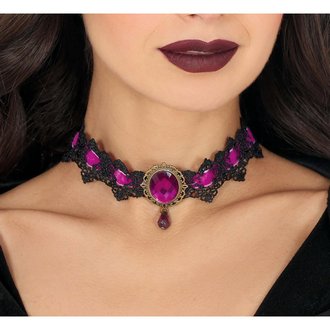 Gótikus Fekete Csipke Choker Lila Ékkővel Nőknek