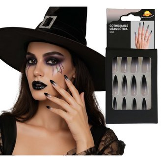 Gótikus Műköröm Szett Ragasztóval Nőknek Halloweenre, 12 db