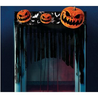 Halloween Ajtófüggöny Tépett Fátyollal és Tökös Fejléccel, 90x90 cm