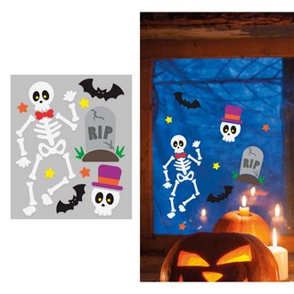 Halloween Csontváz Gél Ablakdísz, 20x25 cm