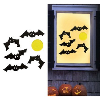 Halloween Denevér és Hold Gél Ablakmatrica Szett, 20x25 cm