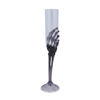 Halloween Pezsgőspohár Csontváz Kézzel és Pókháló Talppal, 25 cm
