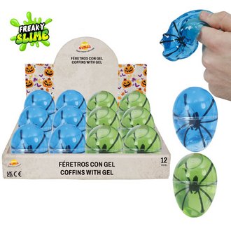 Halloween Slime Tojás Pókfigurával, 12 db-os Display, 6 cm