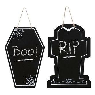 Halloween Tábla Szett, Koporsó és Sírkő Formájú, 40x27 cm