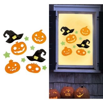 Halloween Tök és Boszorkánykalap Gél Ablakdekoráció, 20x25 cm