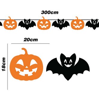 Halloween Tök és Denevér Papír Girland, 300 cm