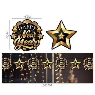 Happy New Year Girland Szilveszterre, 300 cm, 16x16 cm