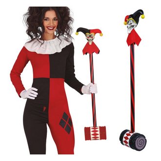 Harley Quinn Stílusú Kalapács Levehető Bohócfejjel Halloweenre, 90 cm