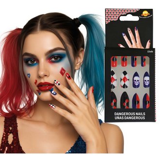 Harley Quinn Stílusú Ragasztós Műköröm Szett Nőknek Halloweenre, 12 db