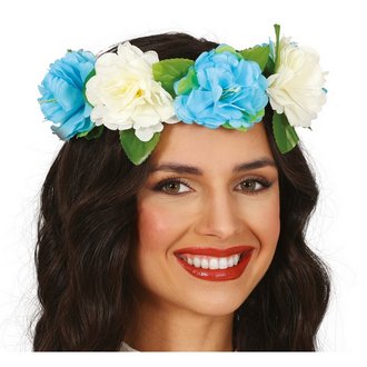 Hawaii Virágkoszorú Kék és Fehér Virágokkal, 20 cm