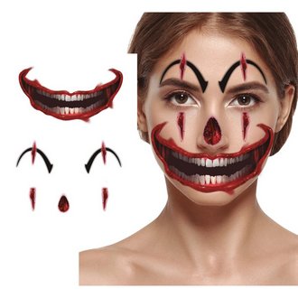 Horror Bohóc Női Arc Tetoválás Nőknek Halloweenre, 30x14 cm