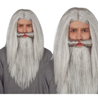Hosszú Szürke Varázsló Paróka és Szakáll Szett Férfiaknak Halloweenre