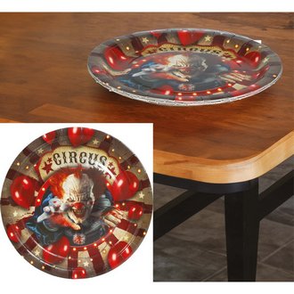 Ijesztő Cirkuszi Bohóc Papírtányér Szett Halloweenre, 23 cm