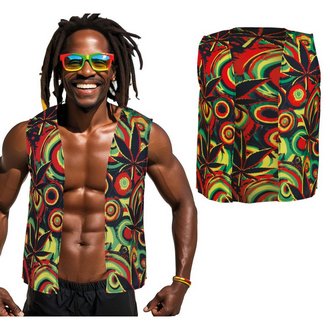 Jamaicai Raszta Kenderlevél Mintás Mellény Unisex Felnőtteknek