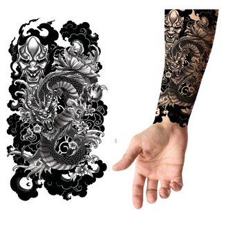 Japán Sárkány és Hannya Maszk Ideiglenes Tetoválás, 14x30 cm