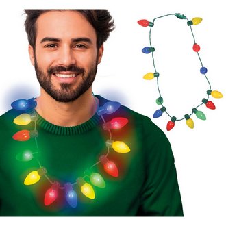 Karácsonyi Világító LED-es Nyaklánc, 12 Színes LED-del, Elemes
