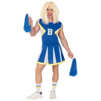 Kék-fehér Pomponos Cheerleader Férfi Jelmez Legénybúcsúra