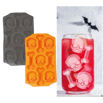 Koponya és Csont Jégkocka Készítő Forma Halloweenre, 21x12 cm