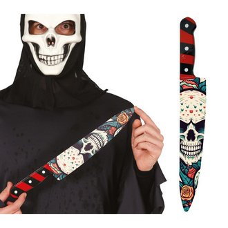 Koponyás-Rózsás Minta Játék Kés Halloweenre, 30 cm