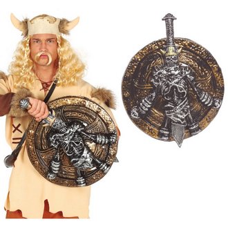Koponyás Viking Pajzs és Kard Szett Felnőtteknek, Pajzs 45 cm, Kard 57 cm