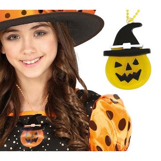LED-es Boszorkánykalapos Tök Nyaklánc Halloweenre, 5 cm