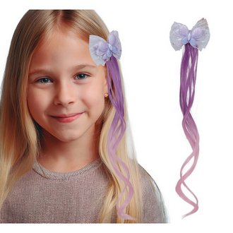 Lila Pillangós Hajcsat Hajtincssel Lányoknak, 35 cm