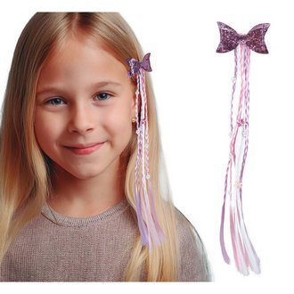 Lila-Rózsaszín Fonott Hajtincs Masnival Lányoknak, 30 cm