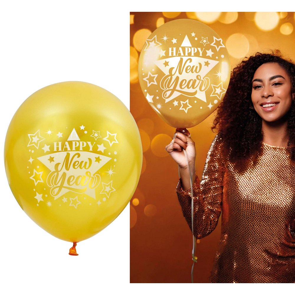 10 darab Arany Happy New Year Léggömb Szilveszterre