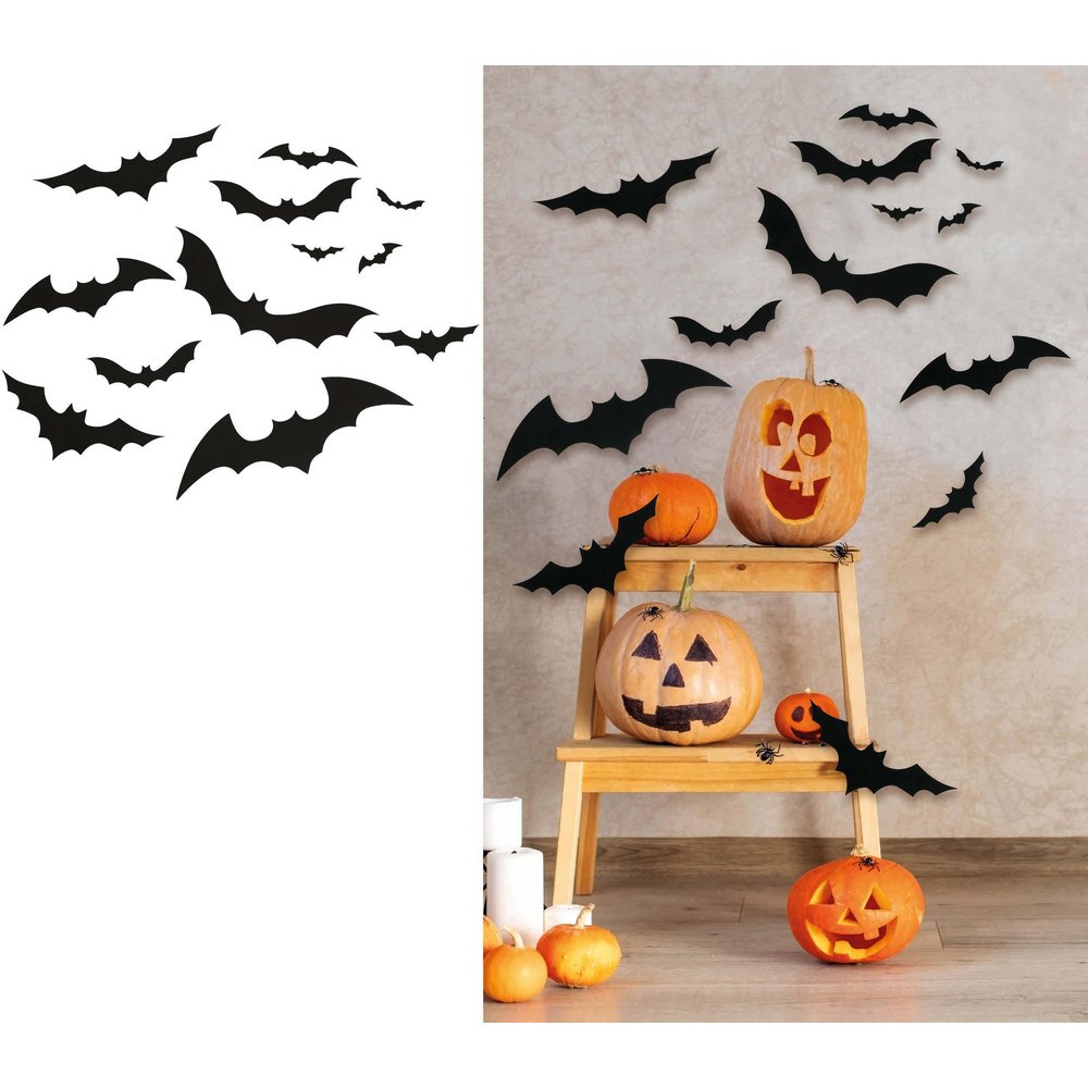 12 db Fekete Denevér Falmatrica Halloweenre