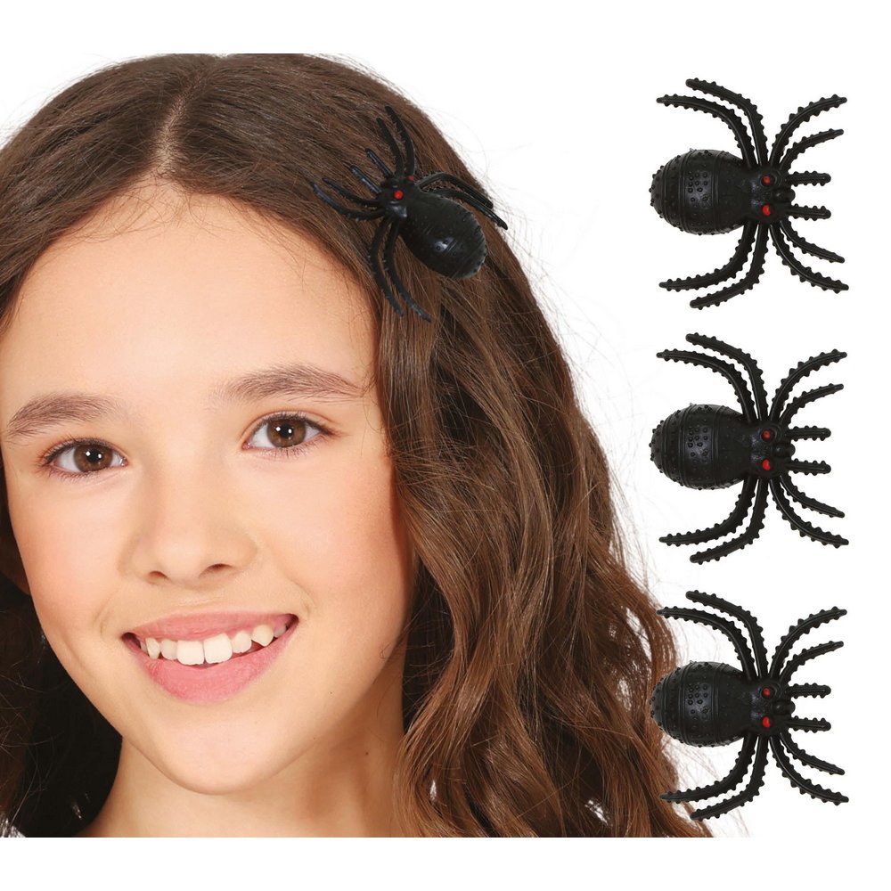 3 db Fekete Pók Hajcsat Szett Lányoknak Halloweenre, 3 cm