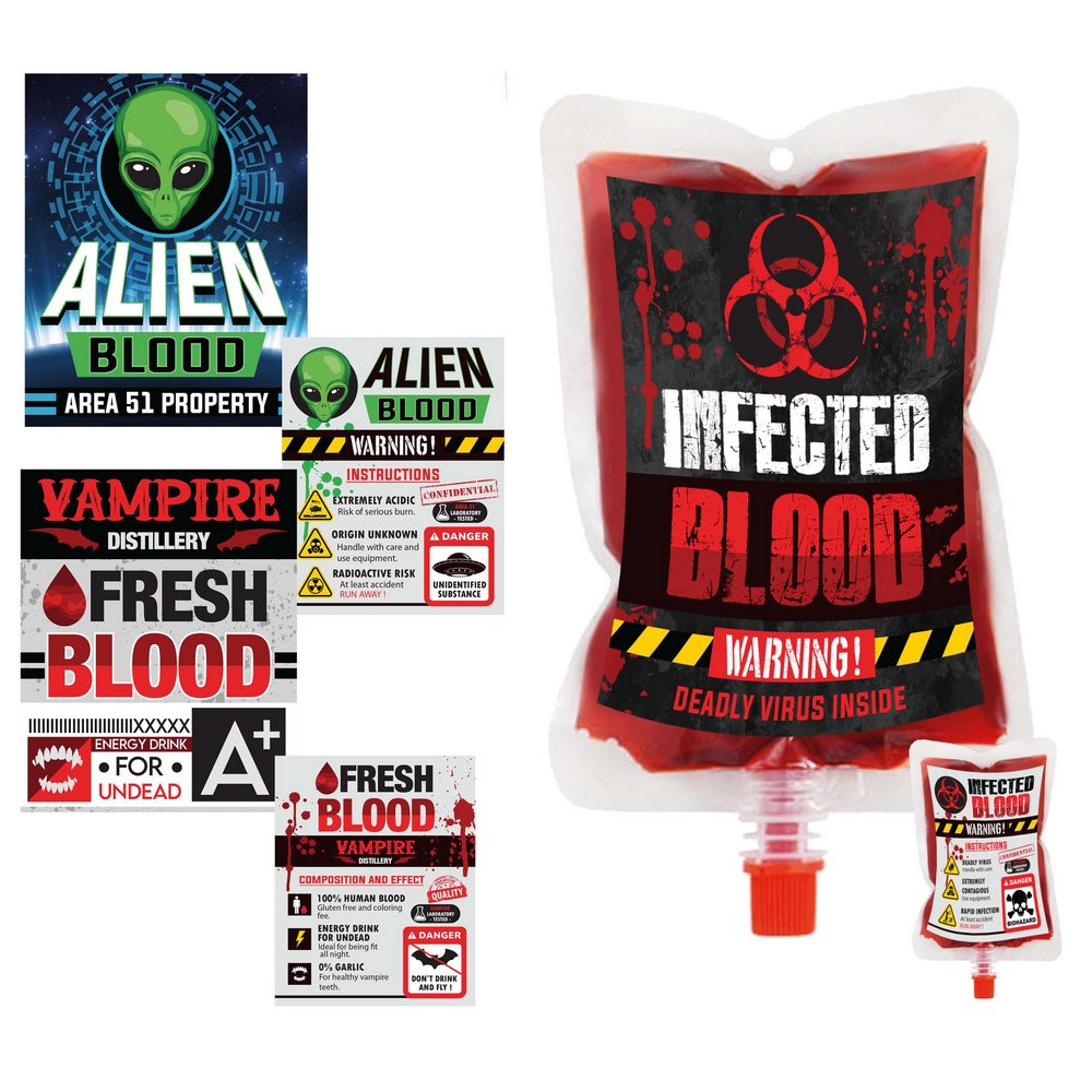 4 db Vegyes Véres Infúziós Tasak Szett Halloweenre, 200 ml