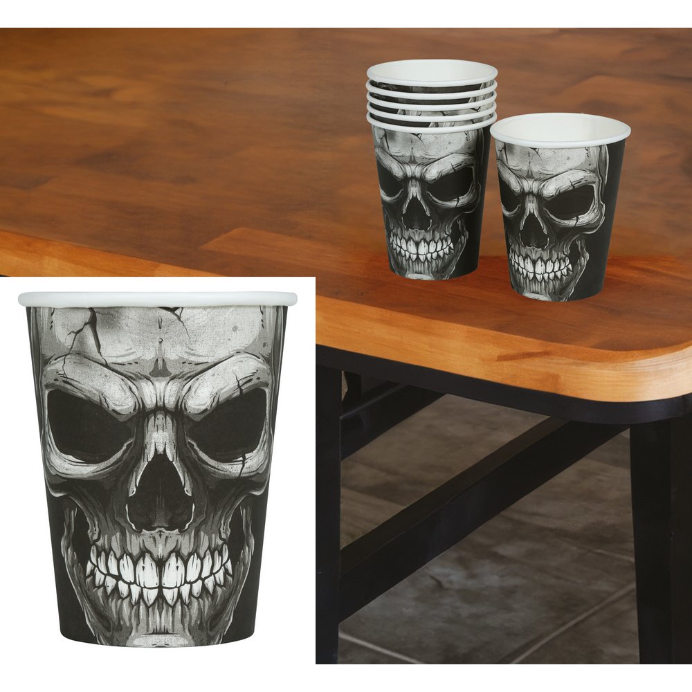 6 darabos Halloween Koponya Papír Pohár Szett, 240 ml, 9 cm