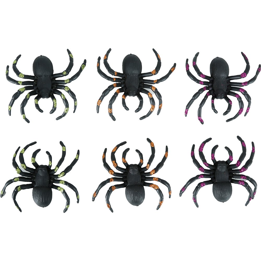 6 db Csillámos Pók Dekoráció Halloweenre, 7 cm