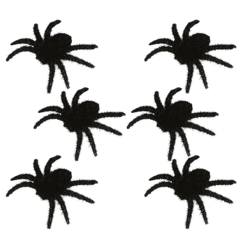 6 db Szőrös Fekete Pók Halloweenre, 6 cm