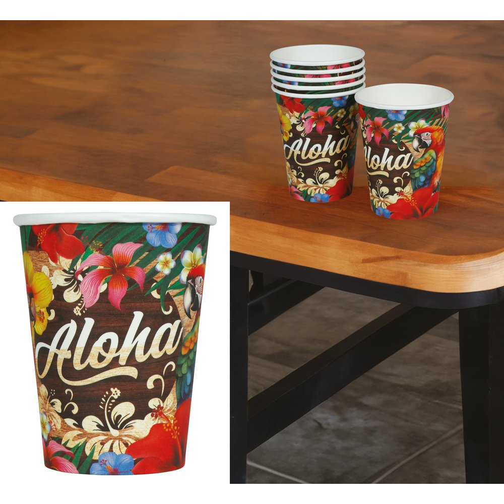 Aloha Hawaii Papír Pohár Szett, 6 db, 240 ml, 9 cm