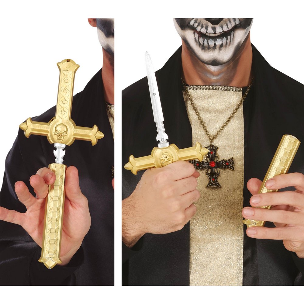 Arany Kereszt Tőr Vámpírvadász Kiegészítő Halloweenre, 26 cm