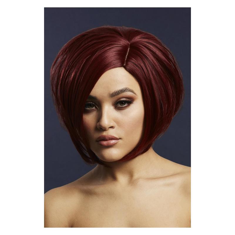Aszimmetrikus Mélyvörös Bob Paróka - 30 cm
