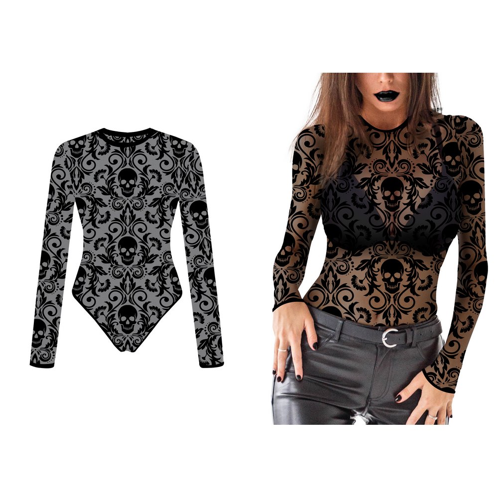 Áttetsző Koponyás Női Body Halloweenre