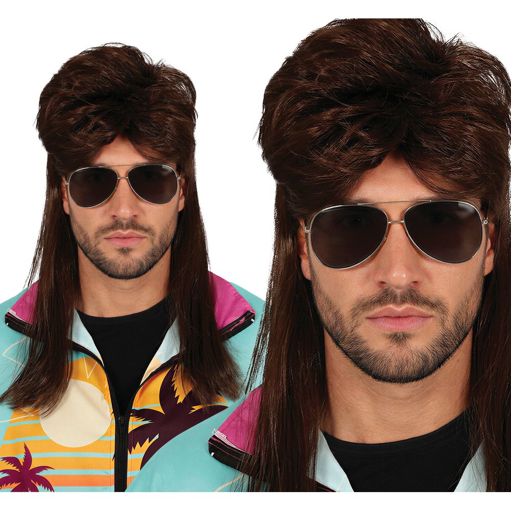 Barna 70-es Évekbeli Mullet Paróka Felnőtteknek