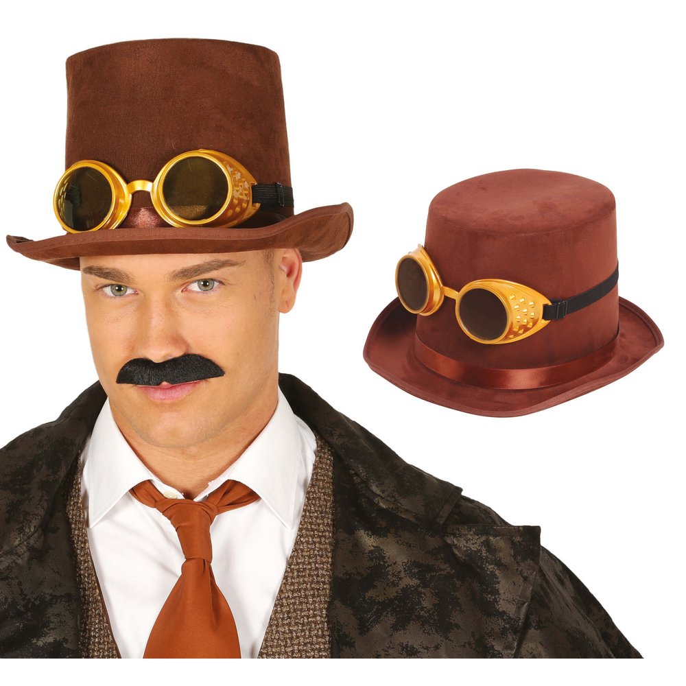 Barna Filc Steampunk Cilinder Kalap Védőszemüveggel Felnőtteknek