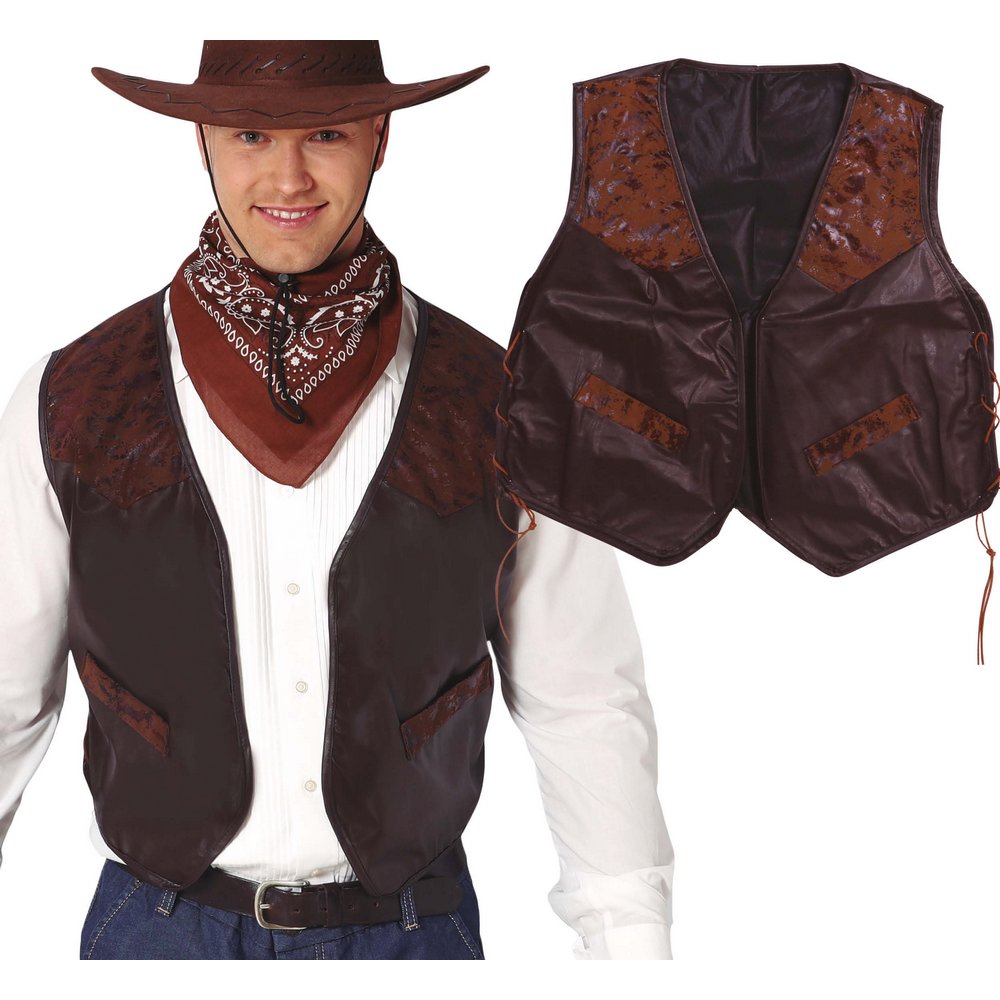 Barna Műbőr Cowboy Mellény Felnőtteknek